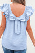 Textured Ruffle Sleeve Bow Back Detail Top