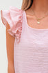 Textured Ruffle Sleeve Bow Back Detail Top