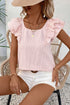Textured Ruffle Sleeve Bow Back Detail Top