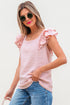 Textured Ruffle Sleeve Bow Back Detail Top