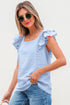 Textured Ruffle Sleeve Bow Back Detail Top