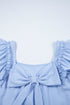 Textured Ruffle Sleeve Bow Back Detail Top