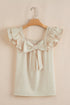 Textured Ruffle Sleeve Bow Back Detail Top