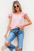 Textured Ruffle Sleeve Bow Back Detail Top