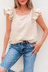 Textured Ruffle Sleeve Bow Back Detail Top