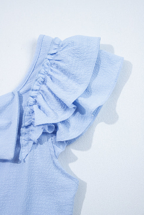Textured Ruffle Sleeve Bow Back Detail Top