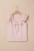 Textured Ruffle Sleeve Bow Back Detail Top