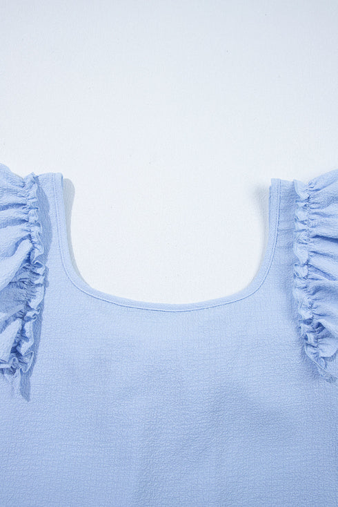 Textured Ruffle Sleeve Bow Back Detail Top