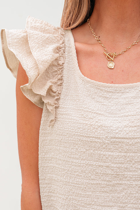 Textured Ruffle Sleeve Bow Back Detail Top