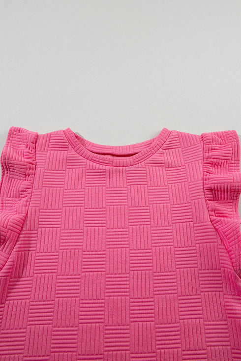 Textured Ruffle Sleeve Drawstring Waist Solid Short Set