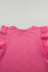 Textured Ruffle Sleeve Drawstring Waist Solid Short Set
