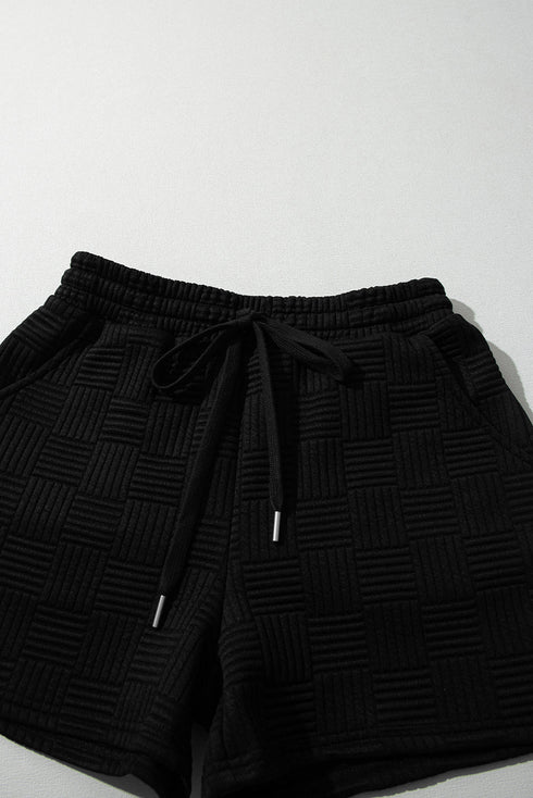 Textured Ruffle Sleeve Drawstring Waist Solid Short Set