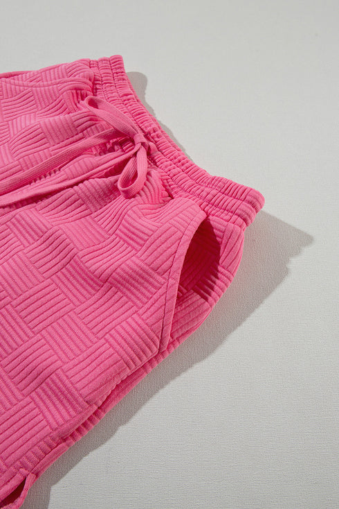 Textured Ruffle Sleeve Drawstring Waist Solid Short Set
