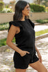 Textured Ruffle Sleeve Drawstring Waist Solid Short Set
