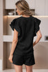 Textured Ruffle Sleeve Drawstring Waist Solid Short Set