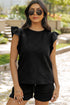 Textured Ruffle Sleeve Drawstring Waist Solid Short Set