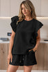 Textured Ruffle Sleeve Drawstring Waist Solid Short Set