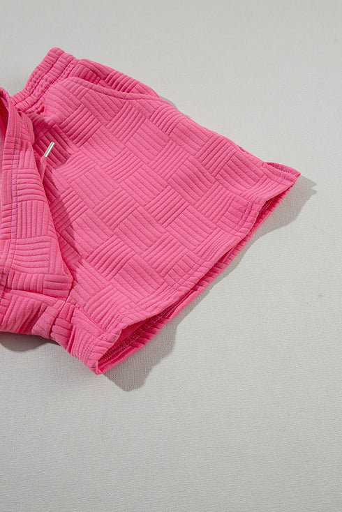 Textured Ruffle Sleeve Drawstring Waist Solid Short Set