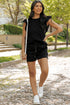 Textured Ruffle Sleeve Drawstring Waist Solid Short Set