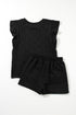 Textured Ruffle Sleeve Drawstring Waist Solid Short Set