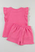 Textured Ruffle Sleeve Drawstring Waist Solid Short Set