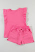 Textured Ruffle Sleeve Drawstring Waist Solid Short Set