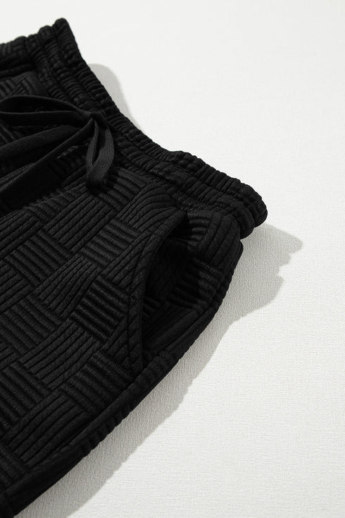 Textured Ruffle Sleeve Drawstring Waist Solid Short Set