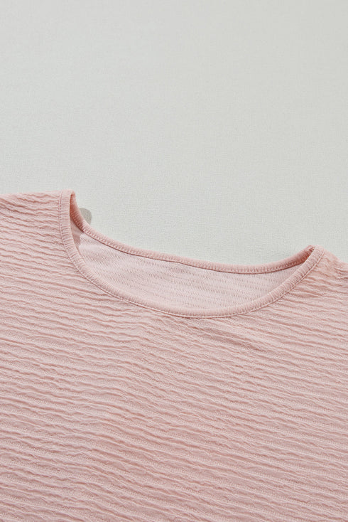 Textured Ruffle Sleeve Round Neck Casual Blouse