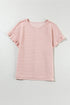 Textured Ruffle Sleeve Round Neck Casual Blouse