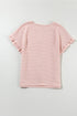 Textured Ruffle Sleeve Round Neck Casual Blouse