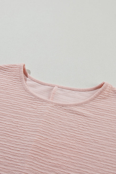 Textured Ruffle Sleeve Round Neck Casual Blouse