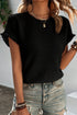 Textured Ruffle Sleeve Round Neck Casual Blouse