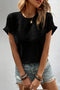 Textured Ruffle Sleeve Round Neck Casual Blouse