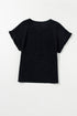 Textured Ruffle Sleeve Round Neck Casual Blouse