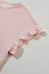 Textured Ruffle Sleeve Round Neck Casual Blouse