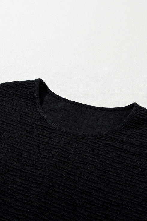 Textured Ruffle Sleeve Round Neck Casual Blouse