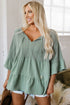Textured Ruffle Sleeve Split Neck Tie Detail Blouse