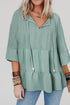 Textured Ruffle Sleeve Split Neck Tie Detail Blouse