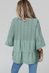 Textured Ruffle Sleeve Split Neck Tie Detail Blouse
