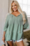 Textured Ruffle Sleeve Split Neck Tie Detail Blouse