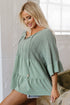 Textured Ruffle Sleeve Split Neck Tie Detail Blouse