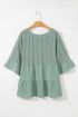 Textured Ruffle Sleeve Split Neck Tie Detail Blouse