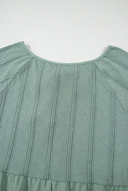 Textured Ruffle Sleeve Split Neck Tie Detail Blouse