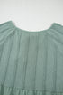 Textured Ruffle Sleeve Split Neck Tie Detail Blouse