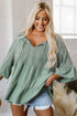 Textured Ruffle Sleeve Split Neck Tie Detail Blouse