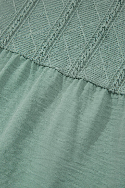 Textured Ruffle Sleeve Split Neck Tie Detail Blouse