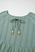 Textured Ruffle Sleeve Split Neck Tie Detail Blouse