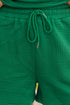 Textured Ruffle Sleeve Split Top Drawstring Short Set