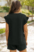 Textured Ruffle Sleeve Split Top Drawstring Short Set