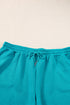 Textured Ruffle Sleeve Split Top Drawstring Short Set